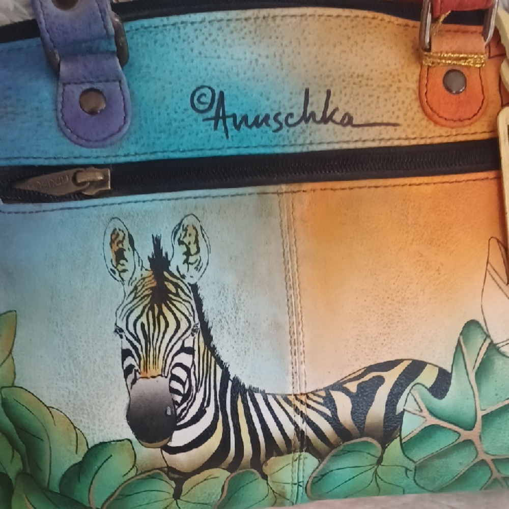 Anuschka- Zebra Multicolor Hand-Painted Women's Bag and Card Holder- HB280 - Picture 2 of 8